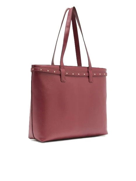 BORSA A SPALLA CON LOGO E MOTIVO ZIP LATERALE DONNA BORDEAUX