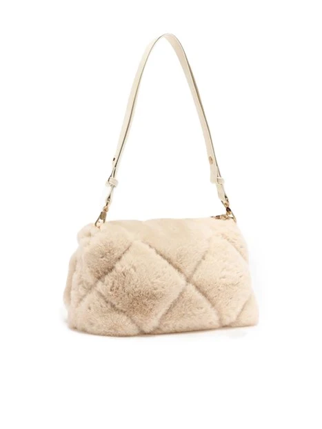 BORSA A SPALLA EFFETTO PELLICCIA DONNA AVORIO