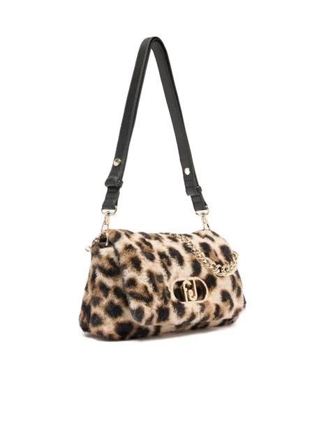 BORSA A SPALLA EFFETTO PELLICCIA ANIMALIER DONNA BEIGE