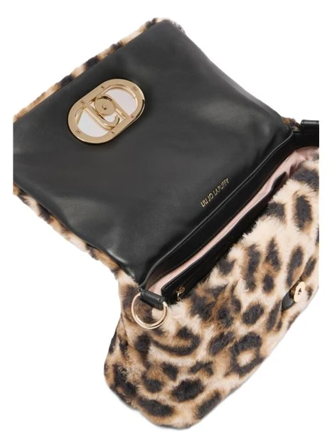 BORSA A SPALLA EFFETTO PELLICCIA ANIMALIER DONNA BEIGE