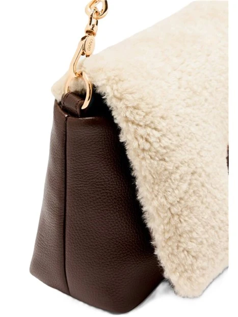 BORSA A SPALLA CON INSERTI EFFETTO BOTTALATO DONNA MARRONE