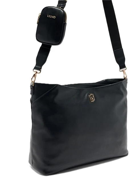 BORSA A SPALLA CON POUCH LOGATO DONNA NERO