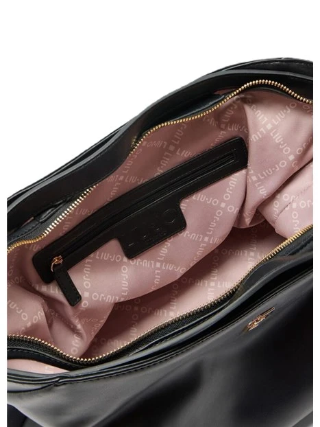 BORSA A SPALLA CON POUCH LOGATO DONNA NERO