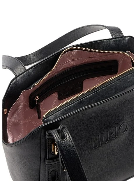 BORSA A SPALLA CON LOGO E CHARM DONNA NERO