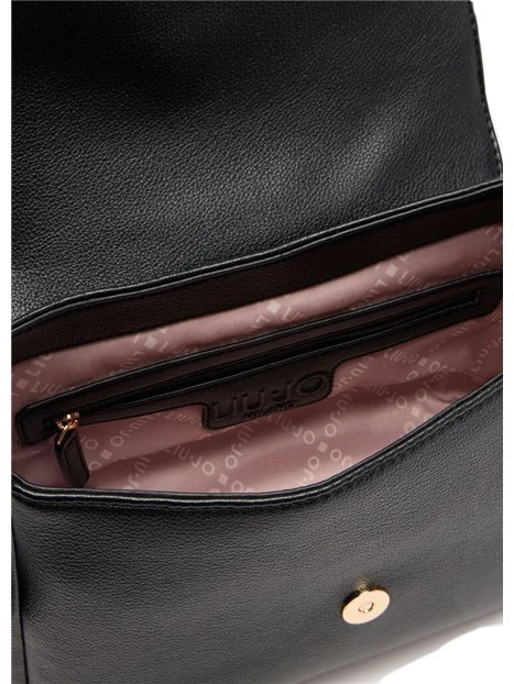 BORSA A SPALLA CON LOGO E TASCA SUL RETRO DONNA NERO