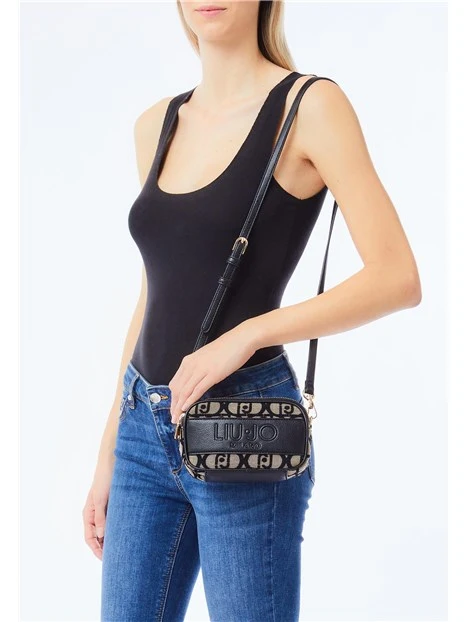 BORSA A TRACOLLA IN TESSUTO JACQUARD CON LOGO A RILIEVO DONNA NERO