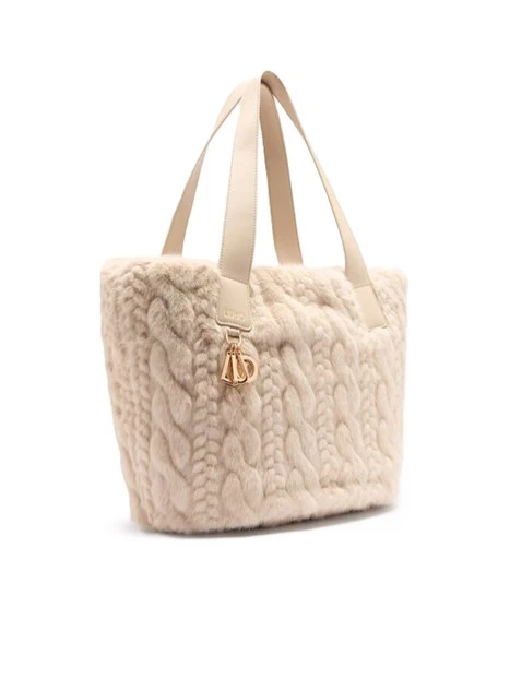 BORSA A SPALLA IN PELLICCIA SINTETICA DONNA BEIGE