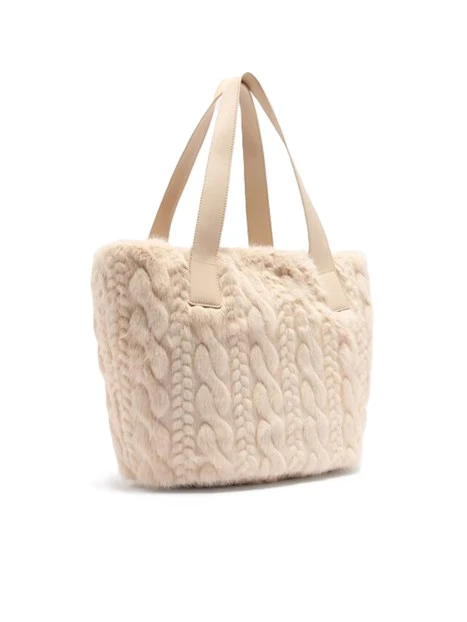 BORSA A SPALLA IN PELLICCIA SINTETICA DONNA BEIGE