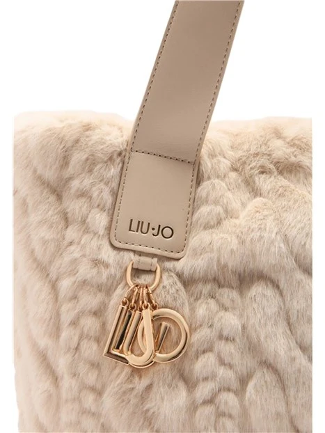 BORSA A SPALLA IN PELLICCIA SINTETICA DONNA BEIGE
