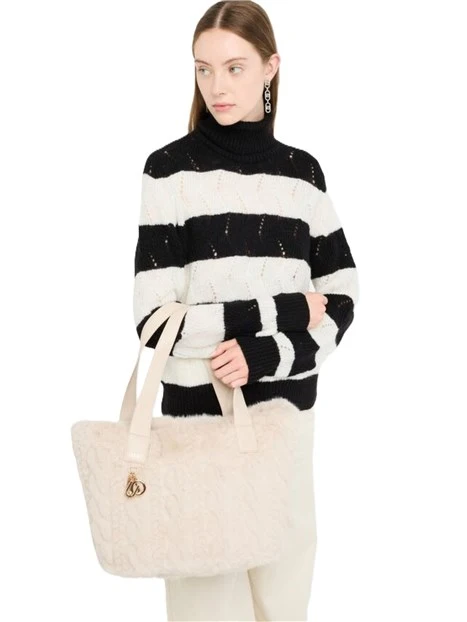 BORSA A SPALLA IN PELLICCIA SINTETICA DONNA BEIGE