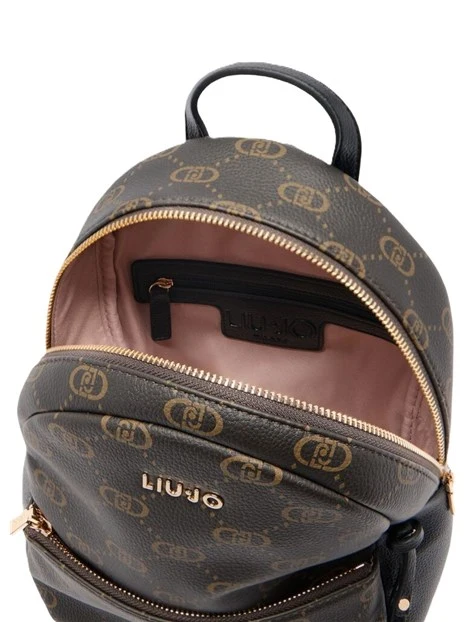 ZAINO CON STAMPA LOGO E TASCA FRONTALE DONNA NERO