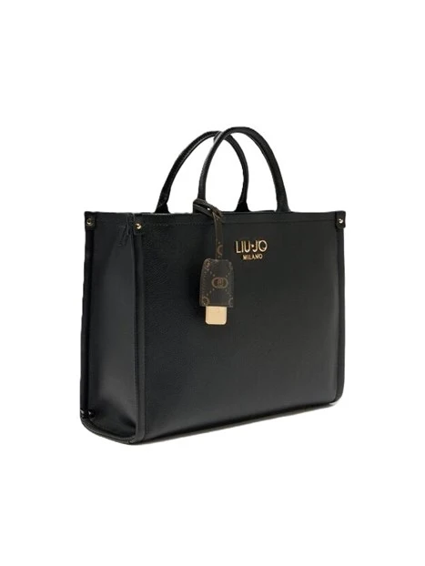 BORSA A MANO CON LOGO IN METALLO E CHARM  DONNA NERO