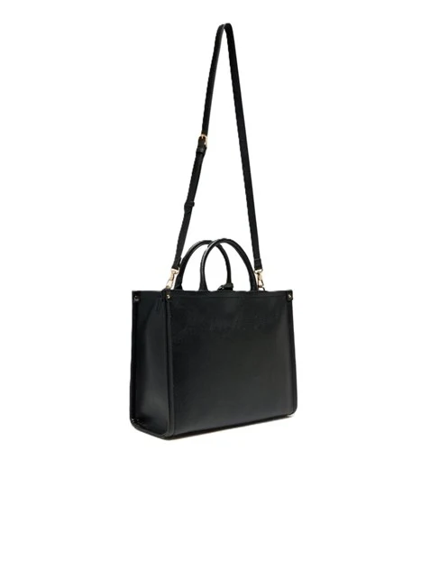 BORSA A MANO CON LOGO IN METALLO E CHARM  DONNA NERO