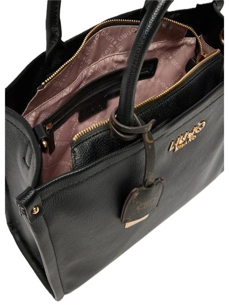 BORSA A MANO CON LOGO IN METALLO E CHARM  DONNA NERO