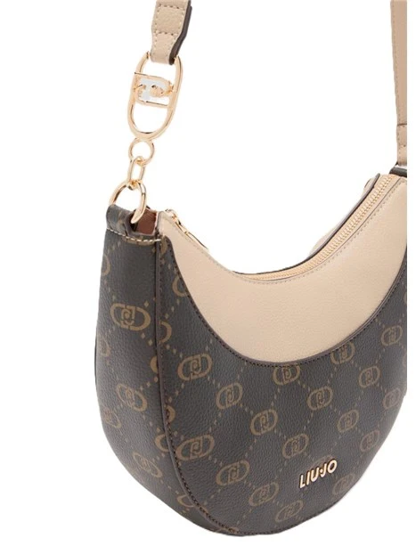 BORSA A TRACOLLA CON STAMPA E LOGO IN METALLO DONNA BEIGE