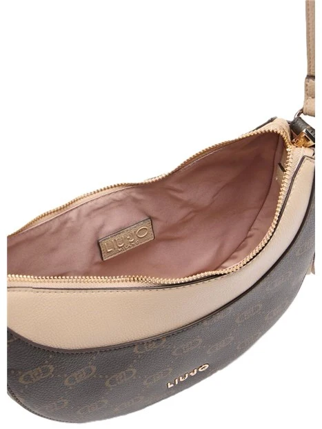 BORSA A TRACOLLA CON STAMPA E LOGO IN METALLO DONNA BEIGE