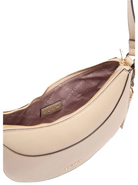 BORSA A TRACOLLA CON LOGO IN METALLO E CHARM DONNA BEIGE