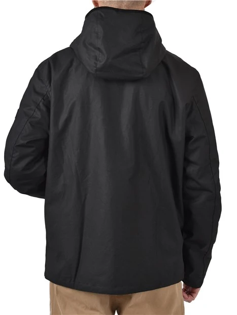 GIACCA IN COTONE CERATO CON CAPPUCCIO E DETTAGLI IN VELLUTO  UOMO NERO