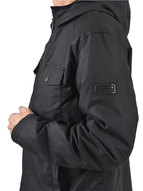 GIACCA IN COTONE CERATO CON CAPPUCCIO E DETTAGLI IN VELLUTO  UOMO NERO