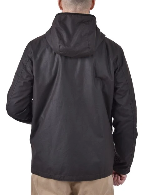 GIACCA IN COTONE CERATO CON CAPPUCCIO E DETTAGLI IN VELLUTO  UOMO MARRONE