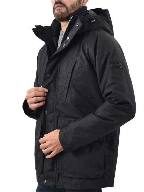GIACCA CERATA CON CAPPUCCIO UOMO NERO