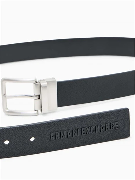 CINTURA IN PELLE  CON LOGO INCISO UOMO BLU NERO