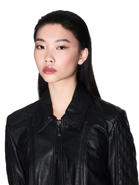 GIACCA IN PELLE CON TASCHE OBLIQUE DONNA NERO