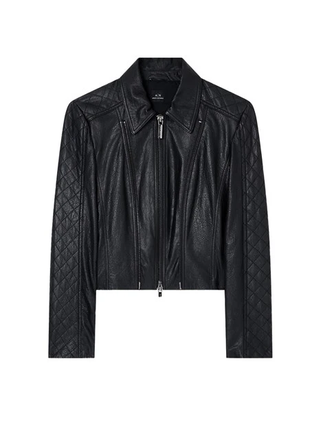 GIACCA IN PELLE CON TASCHE OBLIQUE DONNA NERO