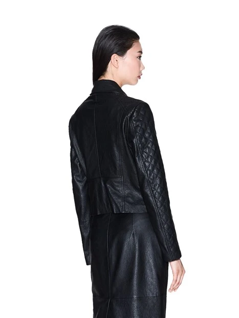 GIACCA IN PELLE CON TASCHE OBLIQUE DONNA NERO