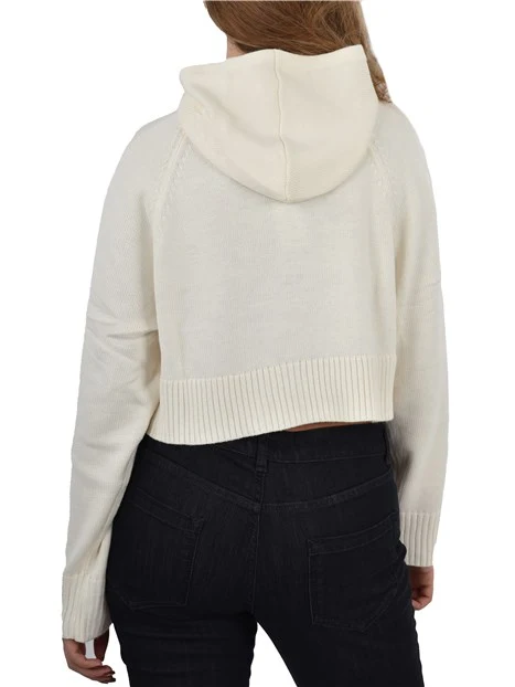 MAGLIA GIROCOLLO CROP CON CAPPUCCIO DONNA BIANCO