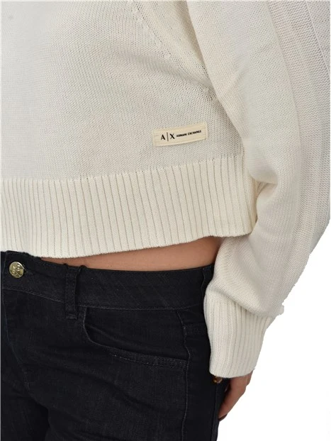 MAGLIA GIROCOLLO CROP CON CAPPUCCIO DONNA BIANCO