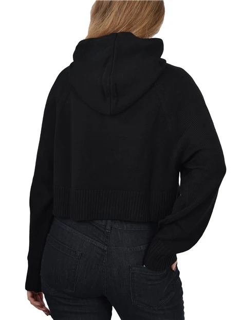 MAGLIA GIROCOLLO CROP CON CAPPUCCIO DONNA  NERO