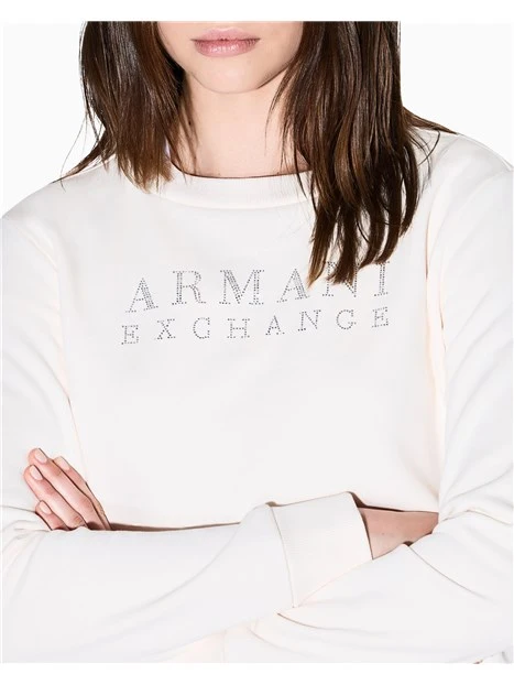 FELPA GIROCOLLO CON LOGO E DETTAGLI IN MAGLIA DONNA BIANCO