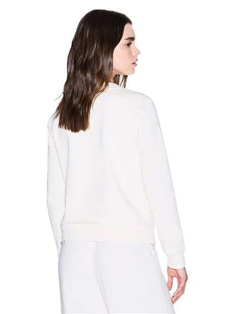FELPA GIROCOLLO CON LOGO E DETTAGLI IN MAGLIA DONNA BIANCO