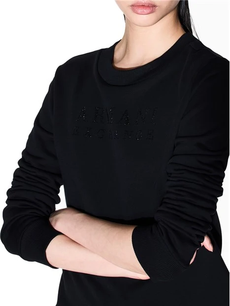 FELPA GIROCOLLO CON LOGO E DETTAGLI IN MAGLIA DONNA NERO