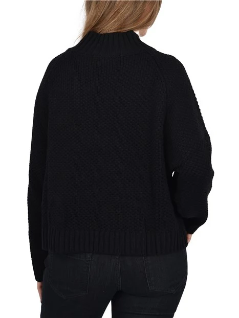 MAGLIA GIROCOLLO CON TASCHE FRONTALI A SACCO DONNA NERO