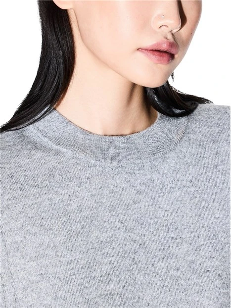 MAGLIA GIROCOLLO CON BORDI A COSTINE FILATO MISTO DONNA ARGENTO