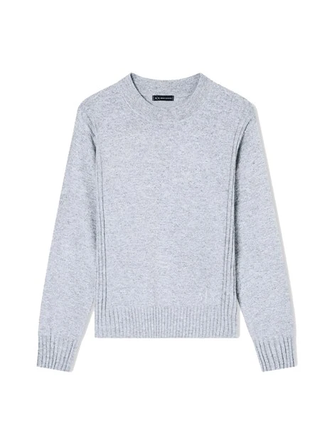 MAGLIA GIROCOLLO CON BORDI A COSTINE FILATO MISTO DONNA ARGENTO