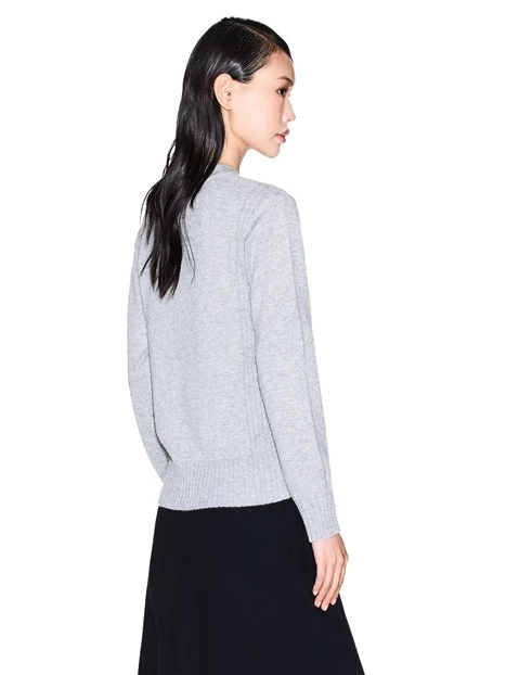 MAGLIA GIROCOLLO CON BORDI A COSTINE FILATO MISTO DONNA ARGENTO