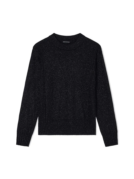 MAGLIA GIROCOLLO CON BORDI A COSTINE FILATO MISTO DONNA NERO