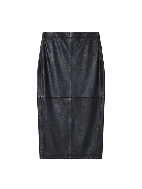 GONNA LUNGA IN PELLE CON ZIP NASCOSTA DONNA NERO