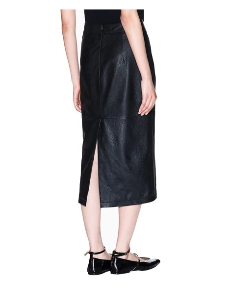 GONNA LUNGA IN PELLE CON ZIP NASCOSTA DONNA NERO