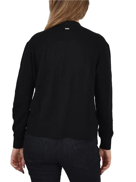 CARDIGAN CON BOTTONI METALLICI A CONTRASTO DONNA NERO