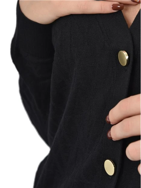 CARDIGAN CON BOTTONI METALLICI A CONTRASTO DONNA NERO