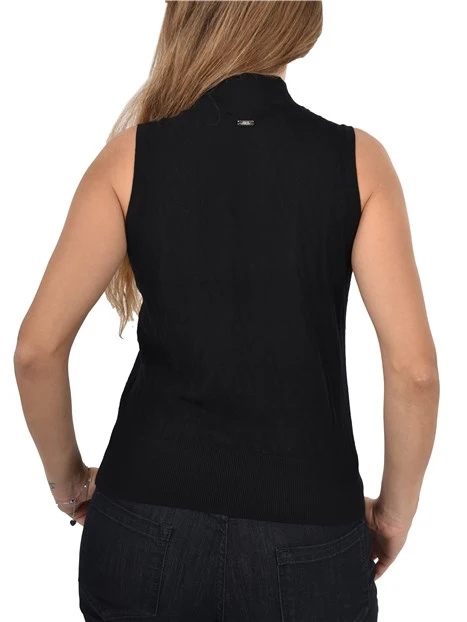 TOP SMANICATO CON MONOGRAMMI TONO SU TONO DONNA NERO