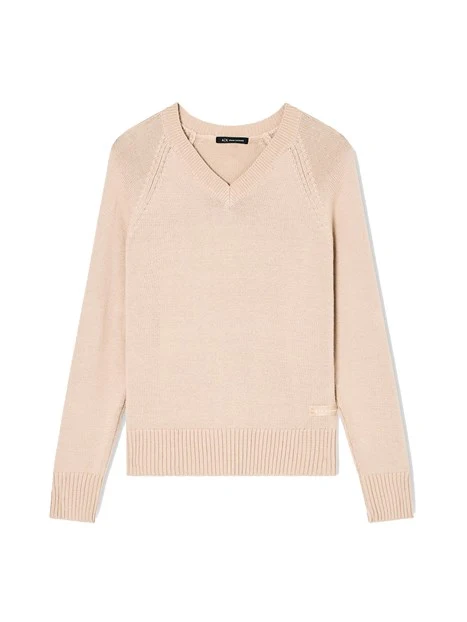 MAGLIA CON SCOLLO A V IN MISTO LANA DONNA BEIGE