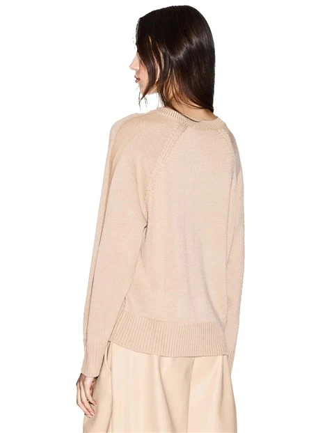 MAGLIA CON SCOLLO A V IN MISTO LANA DONNA BEIGE