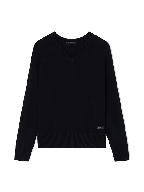 MAGLIA CON SCOLLO A V IN MISTO LANA DONNA NERO