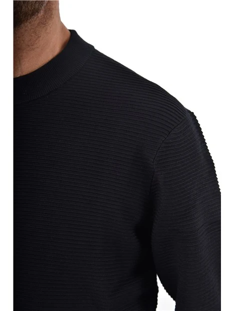 MAGLIA GIROCOLLO A COSTE ORIZZONTALI UOMO BLU