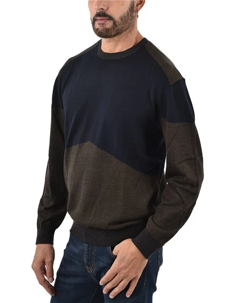 MAGLIA GIROCOLLO BICOLORE IN MISTO LANA UOMO MARRONE